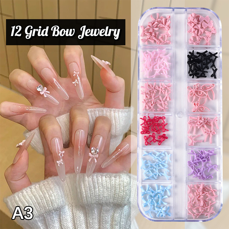 Resin Art Supplies - [12Grid] Multiple Color Bowknots Nail Art