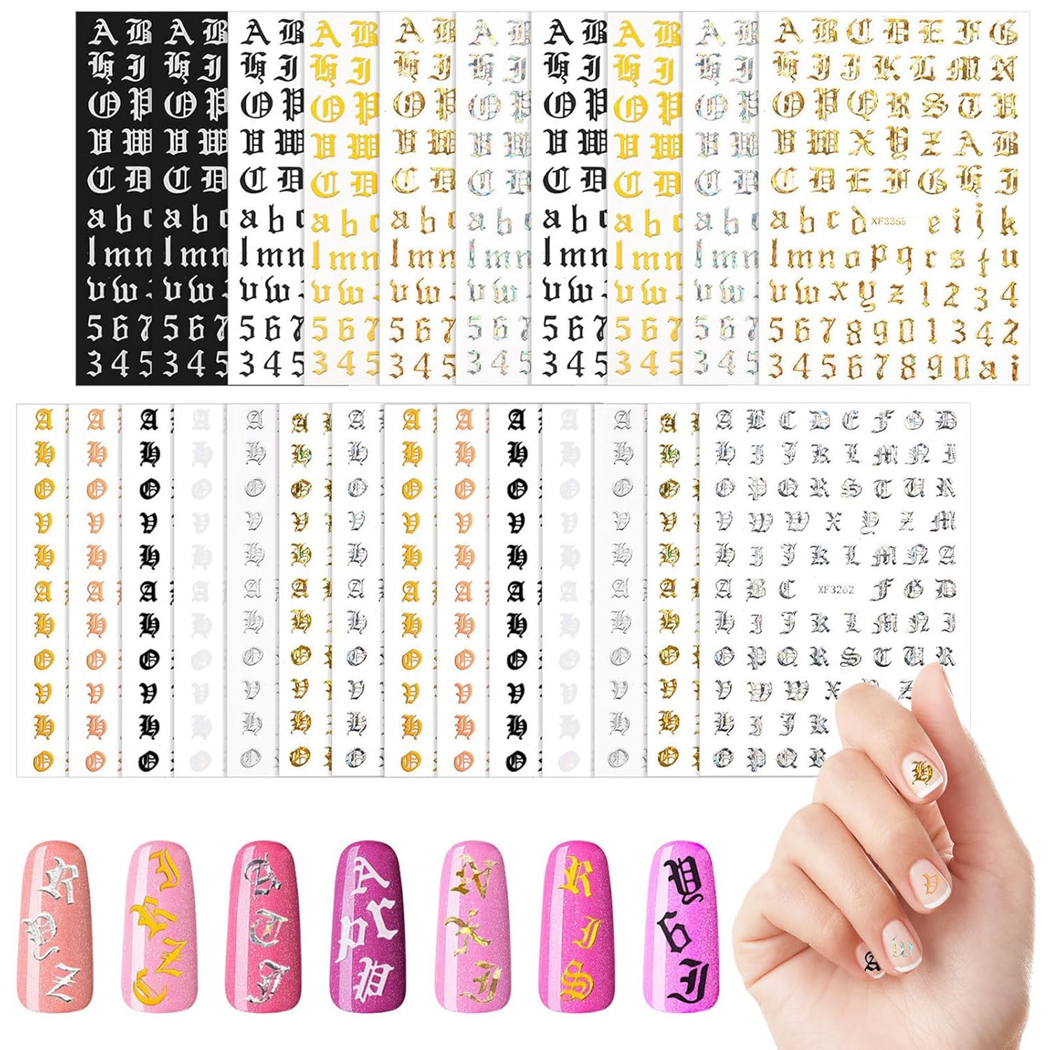 Resin Art Design Images - 24 Sheets Old English Letter Nail