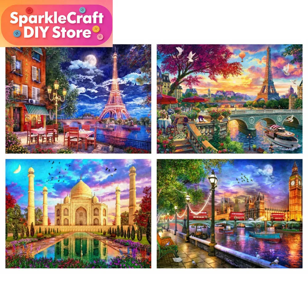 Resin Art Painting - 1pc frameless diamond painting city street