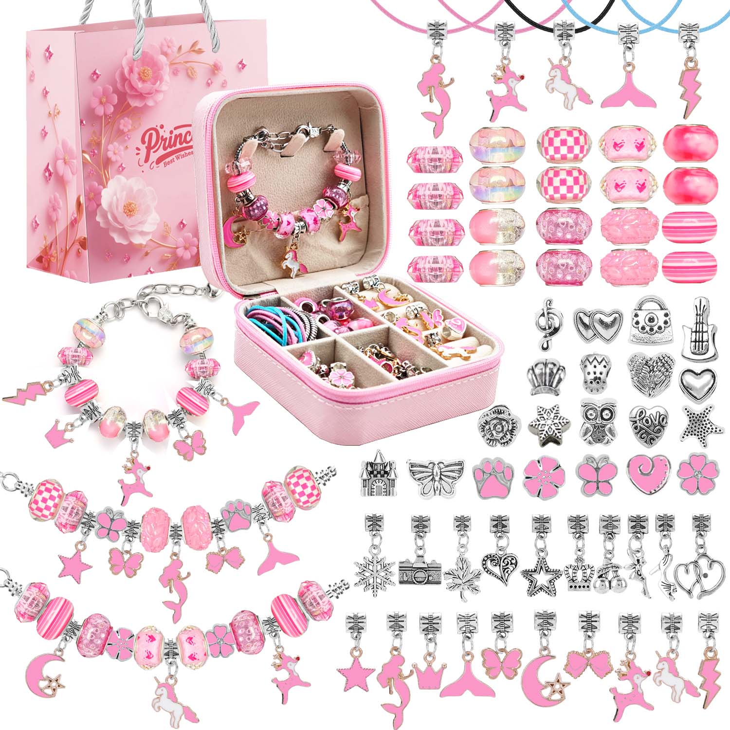 Resin Art Gift Ideas - 68pcs pink beaded jewelry set, charm
