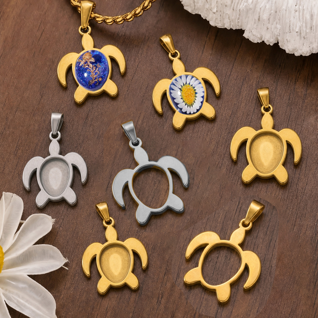 Resin Art Gift Ideas - 5pcs Stainless Steel Turtle Pendant Fit