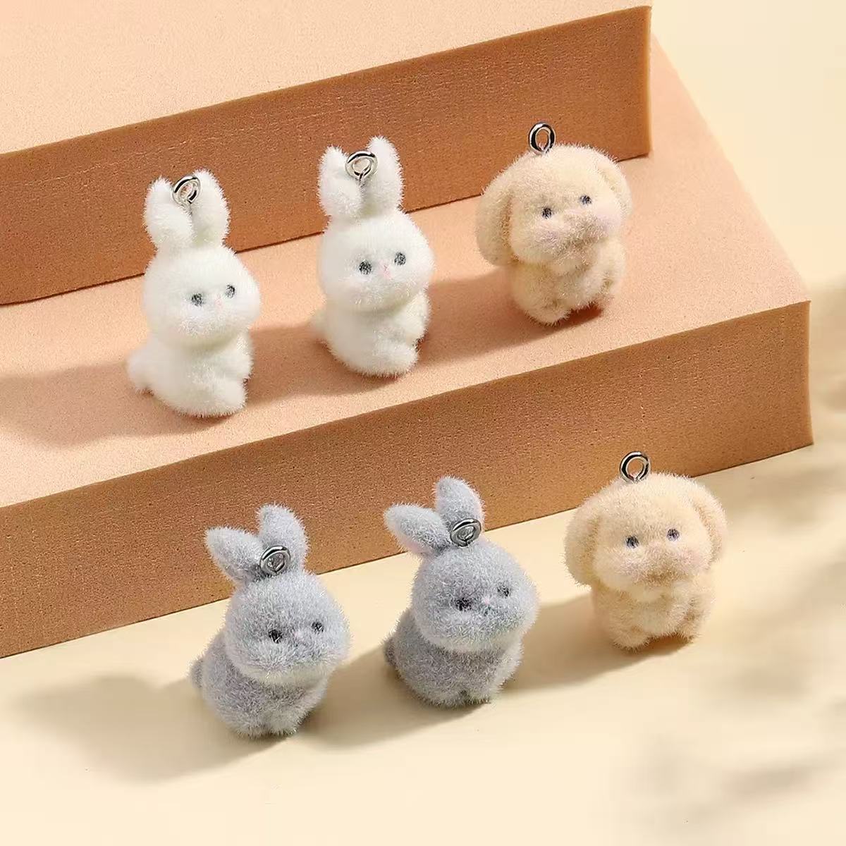 Resin Art Gift Ideas - 10pcs Flocking Little Rabbit Resin Charms