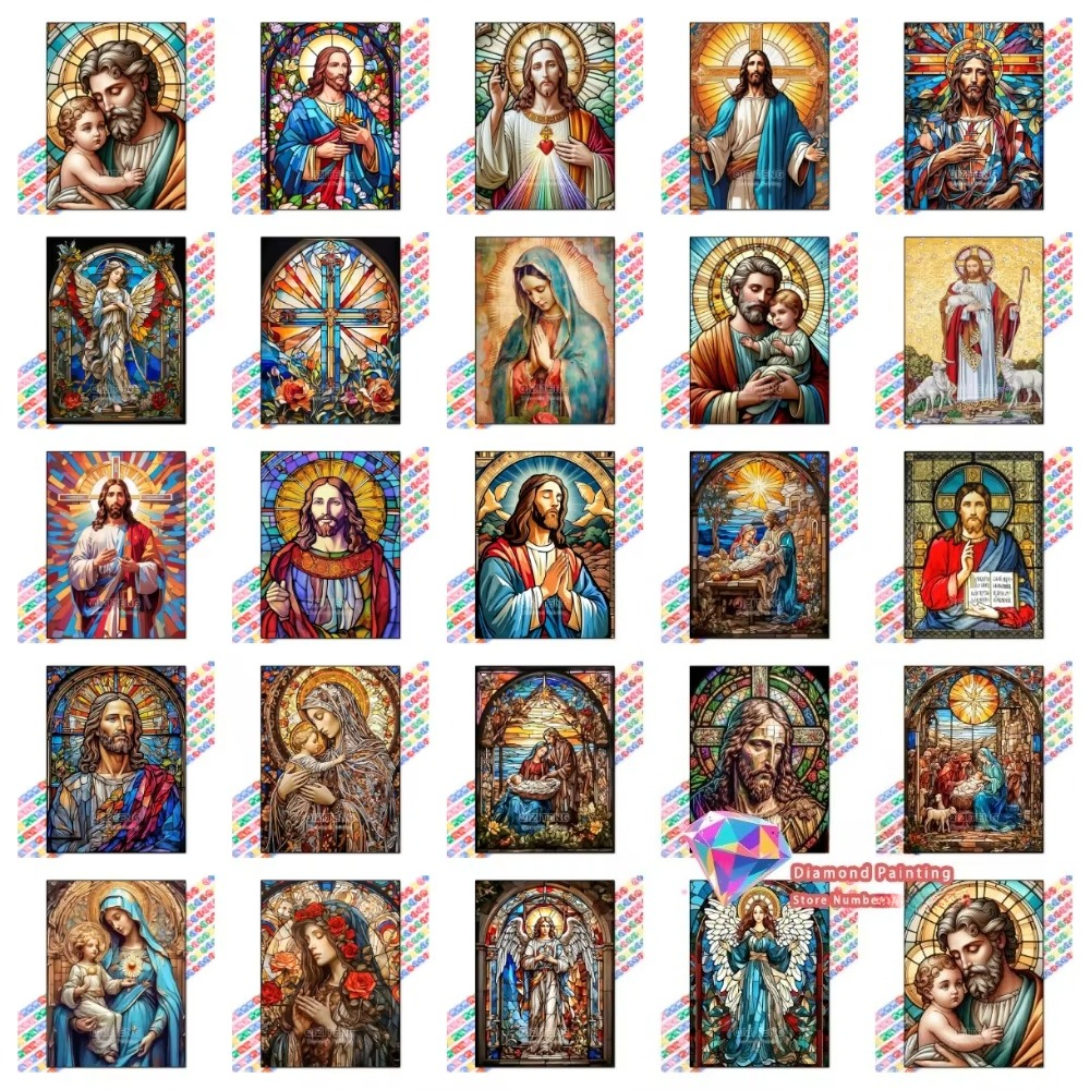 Resin Art Craft - 1PC frameless Easter Jesus Square Round