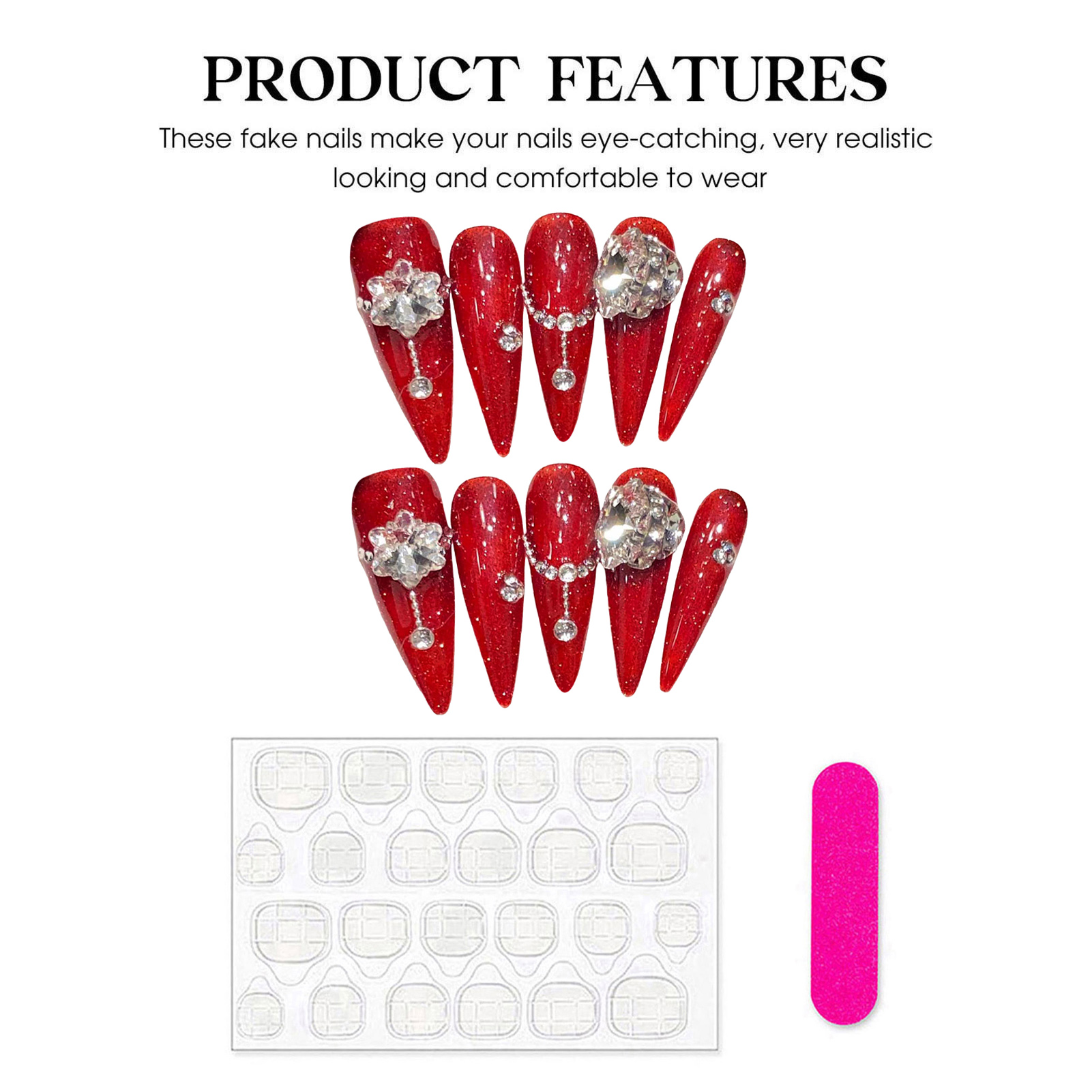 10pcs Handmade Red False Nails - огляд і ціна Resin Art Flower
