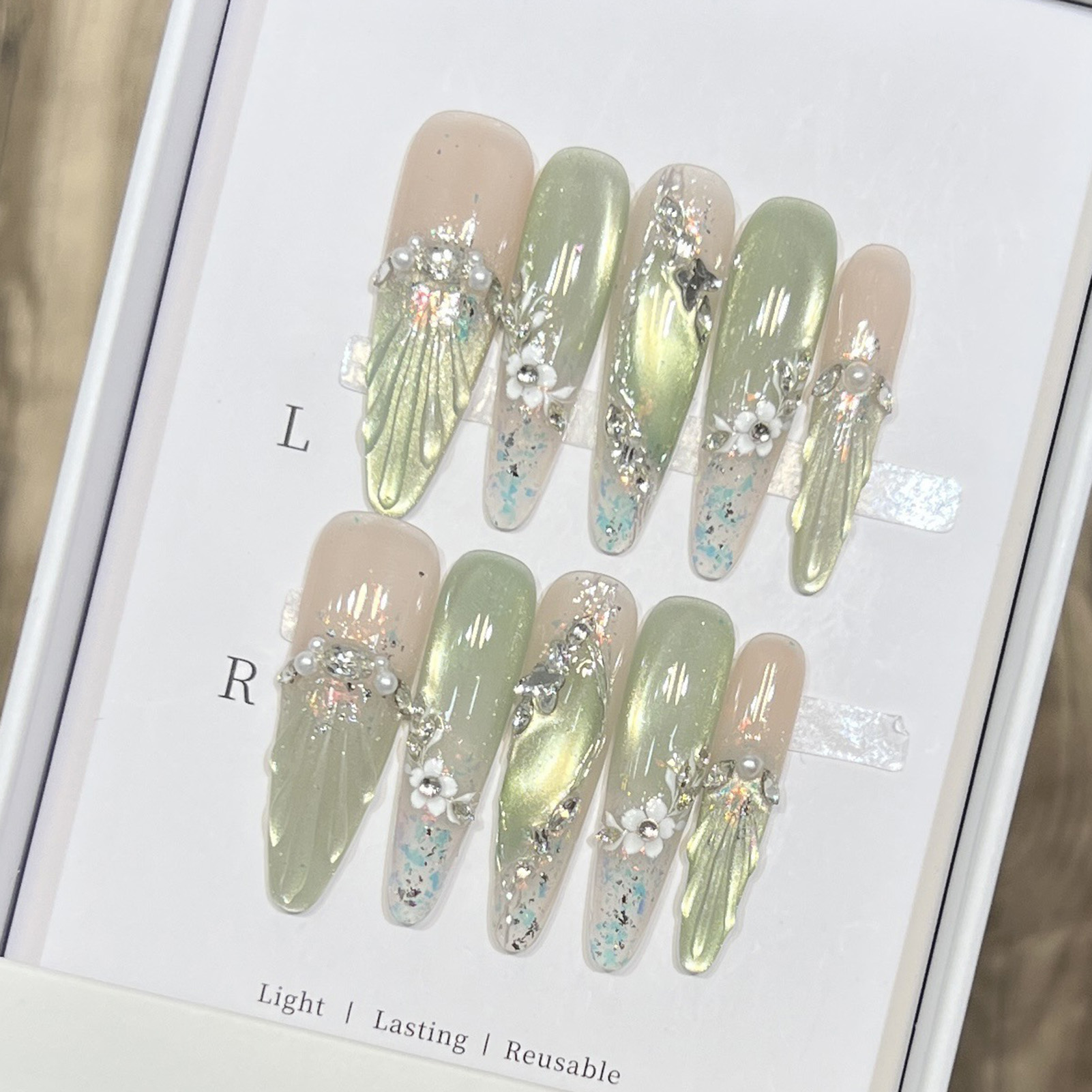 10pcs Long Almond Fake Nails T - огляд і ціна Resin Art Flower