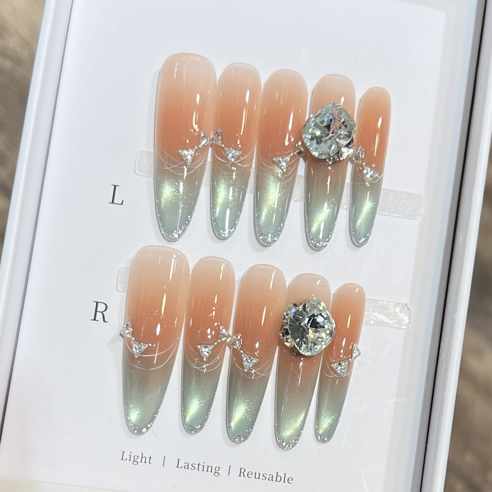 10pcs Long Almond Fake Nails T - огляд і ціна Resin Art Flower