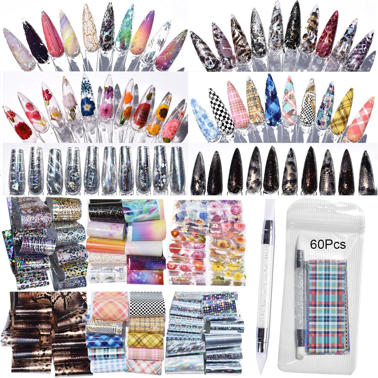 60pcs Nail Art Transfer Foils  - огляд і ціна Resin Art Design Images