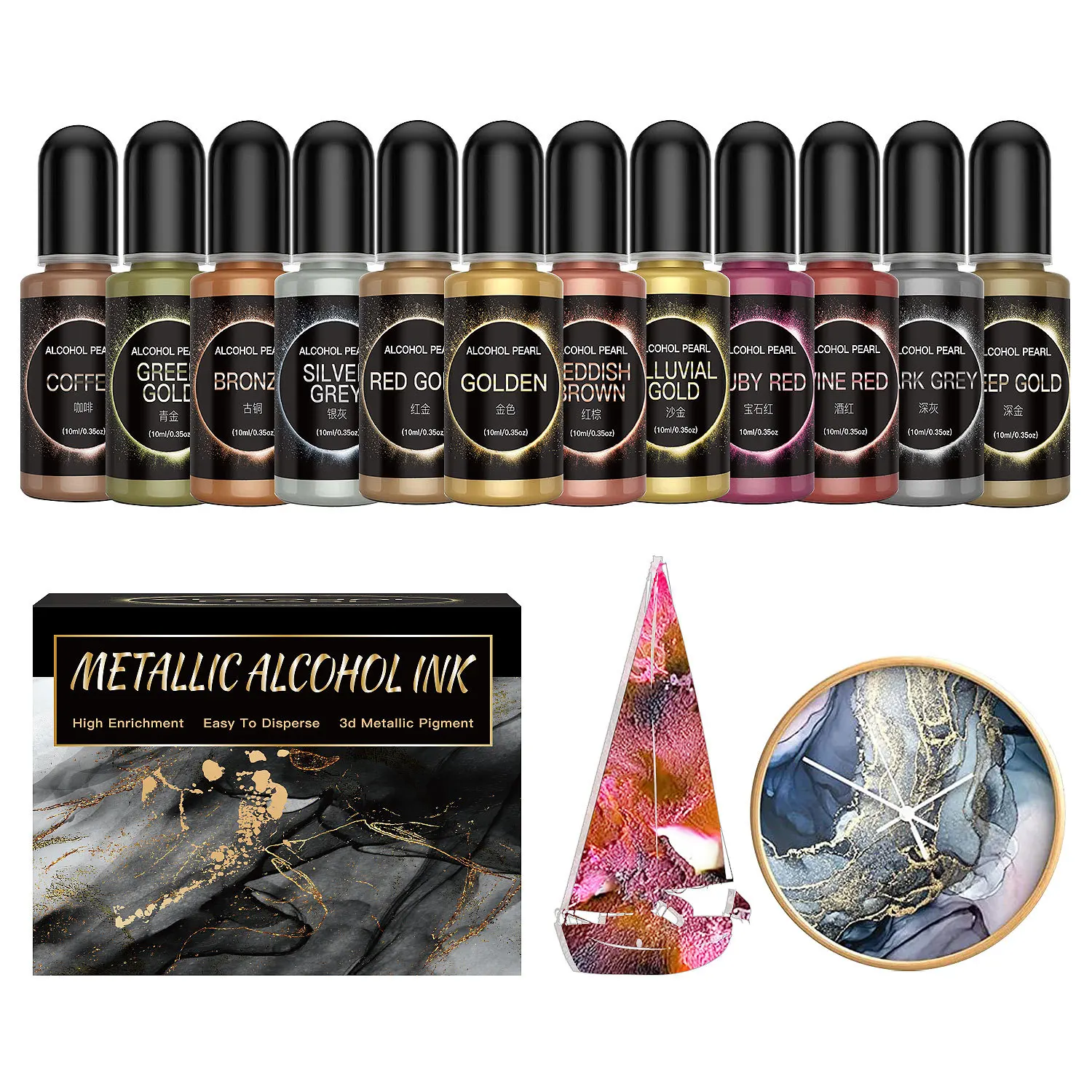 12PCS Metal Resin Pigment 10ml - огляд і ціна Resin Pigment Alcohol Ink