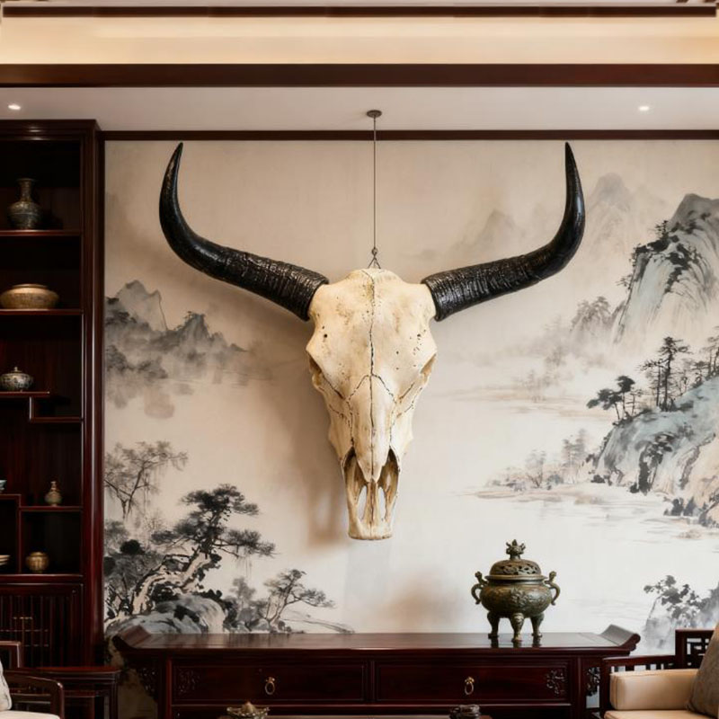 Long Horn Bull Skull Decor wit - огляд і ціна Resin Art And Design