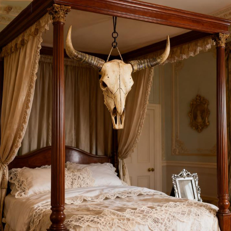 Long Horn Bull Skull Decor wit - огляд і ціна Resin Art And Design